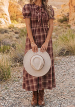 Load image into Gallery viewer, Vintage Plaid Knot Front Smocked High Waist Midi Dress
