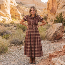 Load image into Gallery viewer, Vintage Plaid Knot Front Smocked High Waist Midi Dress
