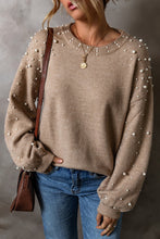 Load image into Gallery viewer, Pearled Drop Shoulder Round Neck Sweater