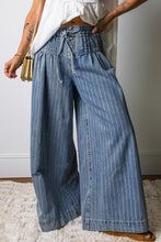 Load image into Gallery viewer, Stripe Button Pleated Drawstring Waist Casual Wide Leg Jeans