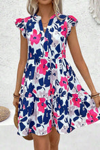 Load image into Gallery viewer, Floral Print Notched Neck Flutter Sleeve Dress
