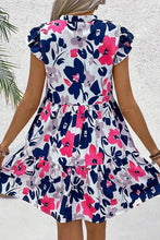 Load image into Gallery viewer, Floral Print Notched Neck Flutter Sleeve Dress