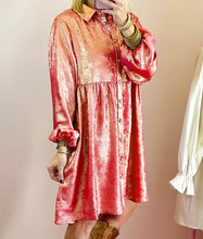 Load image into Gallery viewer, Metallic Sheen Puff Sleeve Button Up Mini Shirt Dress