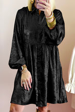 Load image into Gallery viewer, Metallic Sheen Puff Sleeve Button Up Mini Shirt Dress