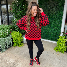 Load image into Gallery viewer, Reversible Checkered Print High Neck Baggy Sweatshirt