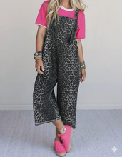 Load image into Gallery viewer, Leopard Print Button Adjustable Straps Cropped Loose Denim Overalls