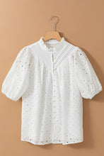 Load image into Gallery viewer, Embroidered Hollow-out Puff Sleeve Blouse