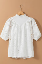 Load image into Gallery viewer, Embroidered Hollow-out Puff Sleeve Blouse