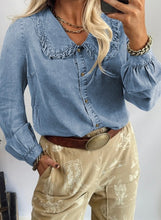 Load image into Gallery viewer, Ruffled Peter Pan Collar Western Denim Shirt