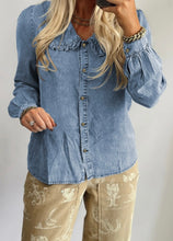 Load image into Gallery viewer, Ruffled Peter Pan Collar Western Denim Shirt