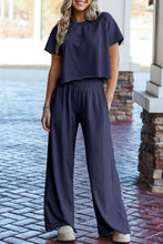 Load image into Gallery viewer, Raw Hem Loose Tee and Wide Leg Pants Set