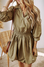 Load image into Gallery viewer, Green Collared V Neck Smocked High Waist Mini Dress