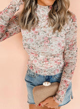 Load image into Gallery viewer, Floral Long Sleeve High Neck Sheath Mesh Blouse