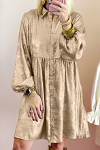 Load image into Gallery viewer, Metallic Sheen Puff Sleeve Button Up Mini Shirt Dress
