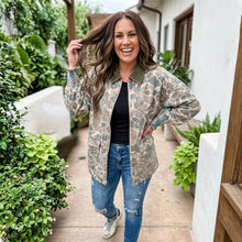 Load image into Gallery viewer, Retro Camo Print Corduroy Contrast Collar Zip Denim Jacket