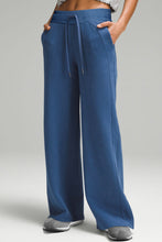 Load image into Gallery viewer, Blue Drawstring High Waist Wide Leg Pocketed Sweatpants