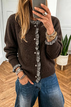 Load image into Gallery viewer, Plaid Ruffle Trim Patchwork Button Sweater Cardigan