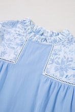 Load image into Gallery viewer, Blue Lace Insert Floral Puff Sleeve Patchwork Loose Blouse