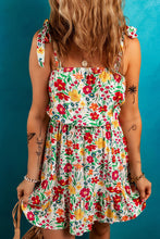 Load image into Gallery viewer, Floral Knotted Straps Cinched Waist Ruffle Hem Mini Dress