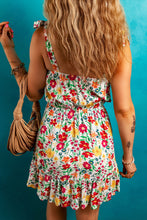 Load image into Gallery viewer, Floral Knotted Straps Cinched Waist Ruffle Hem Mini Dress