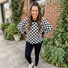 Load image into Gallery viewer, Reversible Checkered Print High Neck Baggy Sweatshirt