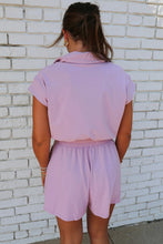 Load image into Gallery viewer, Orchid Bouquet Short Sleeve Zipper Collared Elastic High Waist Romper
