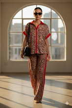 Load image into Gallery viewer, Contrast Trim Leopard Top and Pant Set