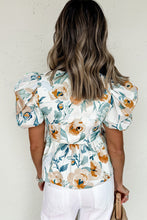 Load image into Gallery viewer, Floral Print Puff Sleeve V Neck Babydoll Blouse