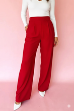 Load image into Gallery viewer, Red Pleated Detail Pull On High Elastic Waist Loose Straight Pants
