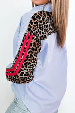 Load image into Gallery viewer, Stripe Contrasted Varsity Stripe Leopard Patchwork Button Down Shirt