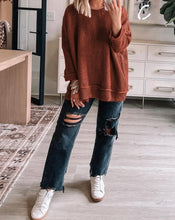 Load image into Gallery viewer, Gold Flame Solid Color Textured Crew Neck Loose Sweater