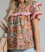 Load image into Gallery viewer, Floral Tiered Ruffled Short Sleeve Blouse