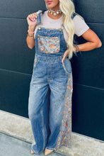 Load image into Gallery viewer, Floral Patchwork Bib Denim Wide Leg Overalls