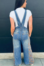 Load image into Gallery viewer, Floral Patchwork Bib Denim Wide Leg Overalls