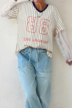 Load image into Gallery viewer, Stripe 88 LOS ANGEL Graphic Lace Patchwork Faux Two Piece V Neck Top