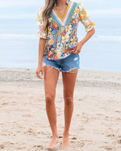 Load image into Gallery viewer, V Neck Half Sleeve Boho Floral Blouse