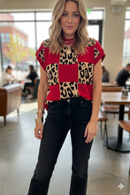 Load image into Gallery viewer, Leopard Checkerboard Short Sleeve Knit Sweater