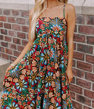 Load image into Gallery viewer, Black Boho Floral Print Thin Straps Sleeveless High Waist Maxi Dress