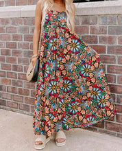 Load image into Gallery viewer, Black Boho Floral Print Thin Straps Sleeveless High Waist Maxi Dress