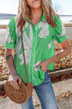Load image into Gallery viewer, Floral Ric Rac Edge Puff Sleeve Button Up Shirt