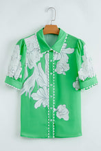 Load image into Gallery viewer, Floral Ric Rac Edge Puff Sleeve Button Up Shirt