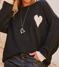 Load image into Gallery viewer, Heart Detail Contrast Cuffs Baggy Sweater