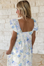 Load image into Gallery viewer, Sky Blue Floral Smocked High Waist Double Ruffle Sleeveless Long Dress