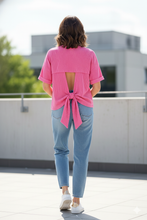 Load image into Gallery viewer, Ribbed Cutout Bow Knot Back Oversize T Shirt