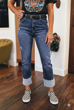 Load image into Gallery viewer, Folded Cuffs Distressed Straight High Waist Jeans