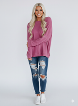 Load image into Gallery viewer, Waffle Knit Patchwork Long Sleeve Loose Top