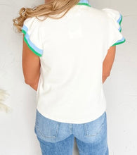 Load image into Gallery viewer, Contrast Ruffled Sleeve Collared V Neck Blouse