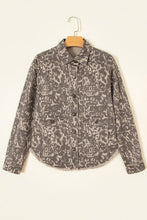 Load image into Gallery viewer, Abstract Print Long Sleeve Collar Raw Hem Denim Jacket