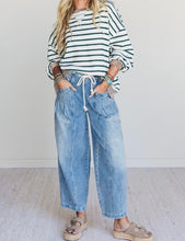 Load image into Gallery viewer, Stripe Twisted Ribbed Patchwork Drop Shoulder Round Neck Sweatshirt