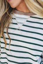 Load image into Gallery viewer, Stripe Twisted Ribbed Patchwork Drop Shoulder Round Neck Sweatshirt